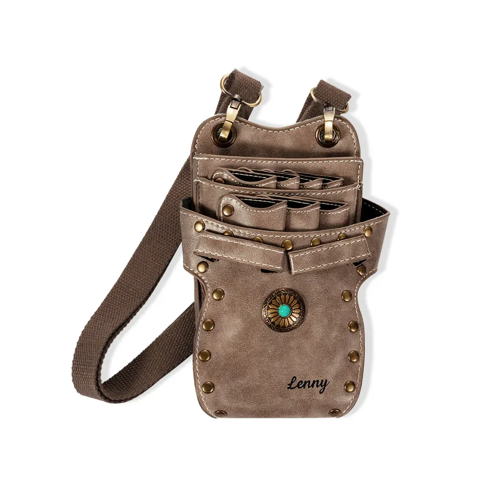 Personalized Name Multi-Compartment Leather Hairdressing Scissors Waist Bag for Unique & Love | JNSBag43