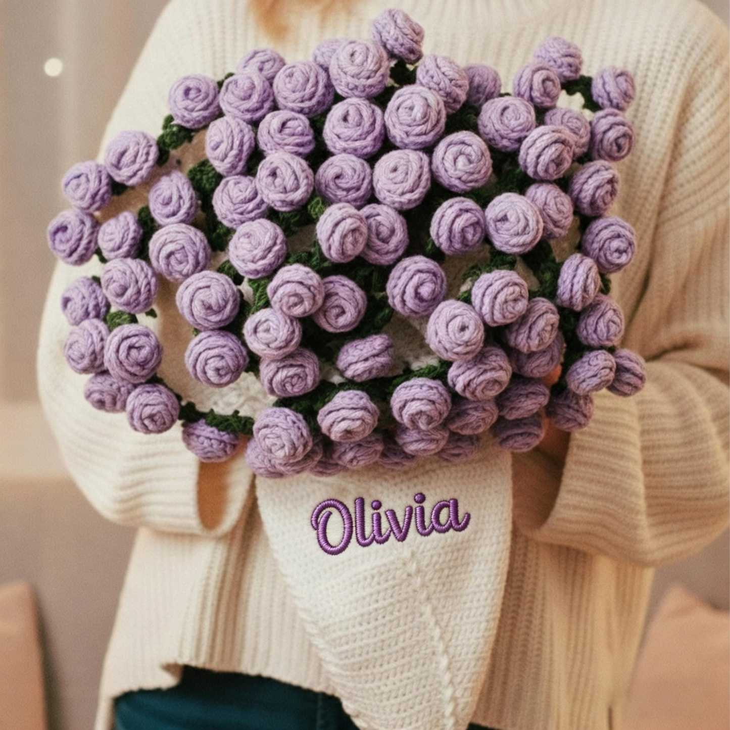 Personalized Embroidered Crochet Rose Bouquet Blanket For Unique & Love | JNSDec201