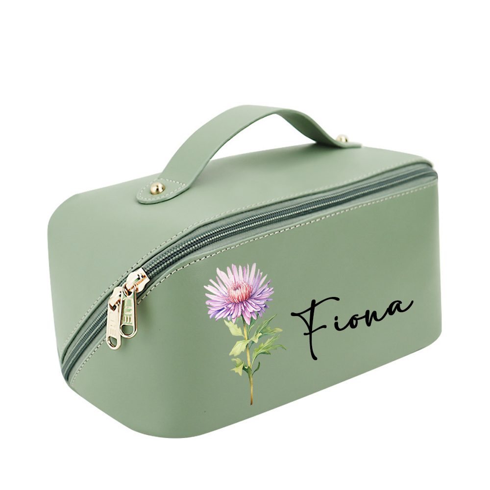 Personalized Birth Flower Leather Makeup Bag for Unique & Love | JNSBag88