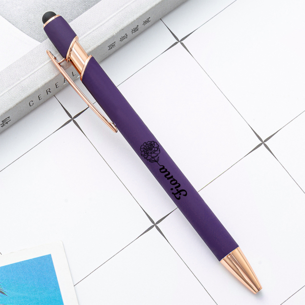 Personalized Morandi Color Birth Flower Retractable Ballpoint Pen for Unique & Love | JNSTool18