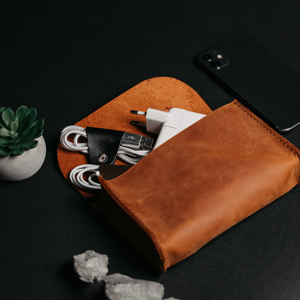 Personalized Leather Engraved Travel Electronic Accessories Organizer | JNSBag78