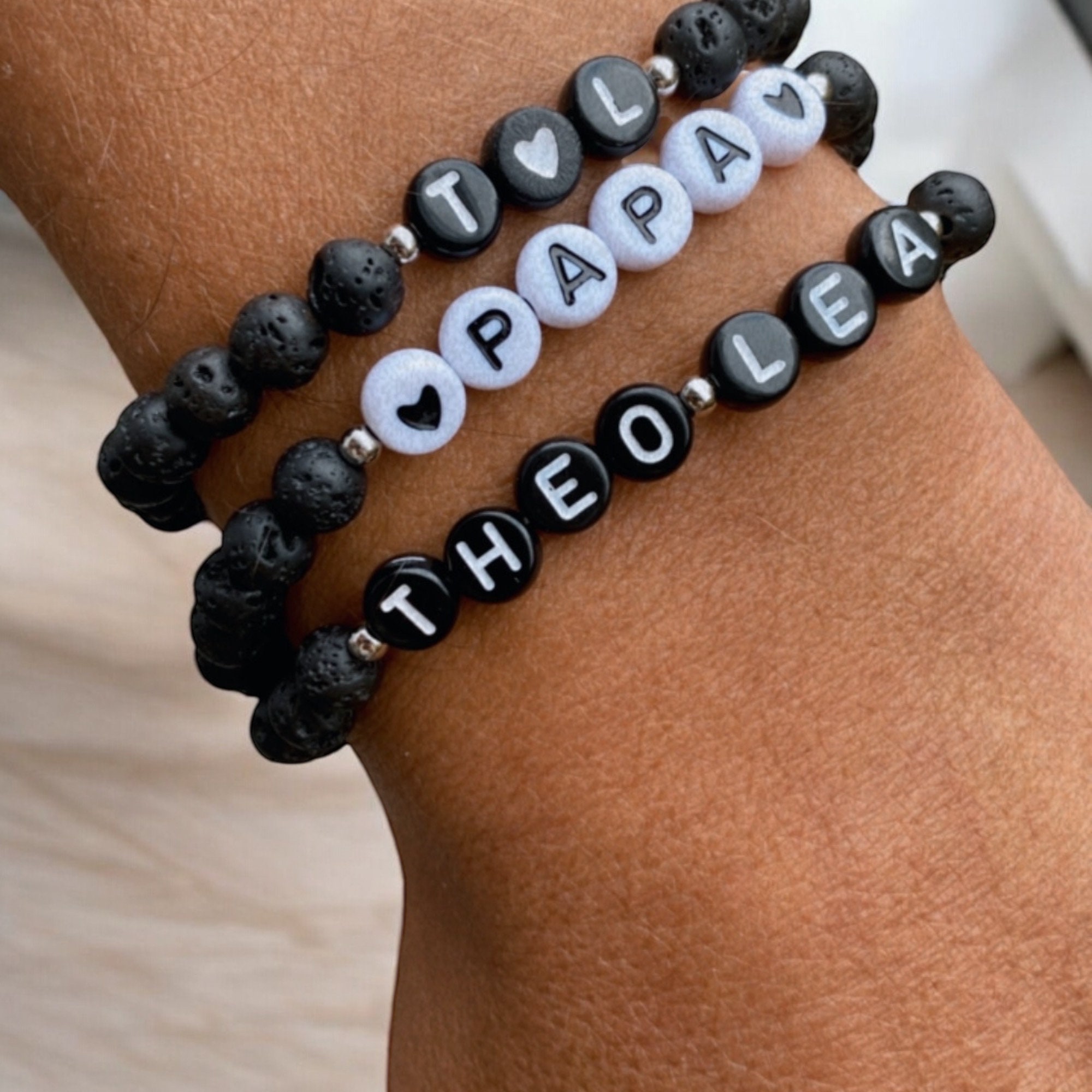 Personalized Name Bracelet with Lava Beads  | JNSDec107
