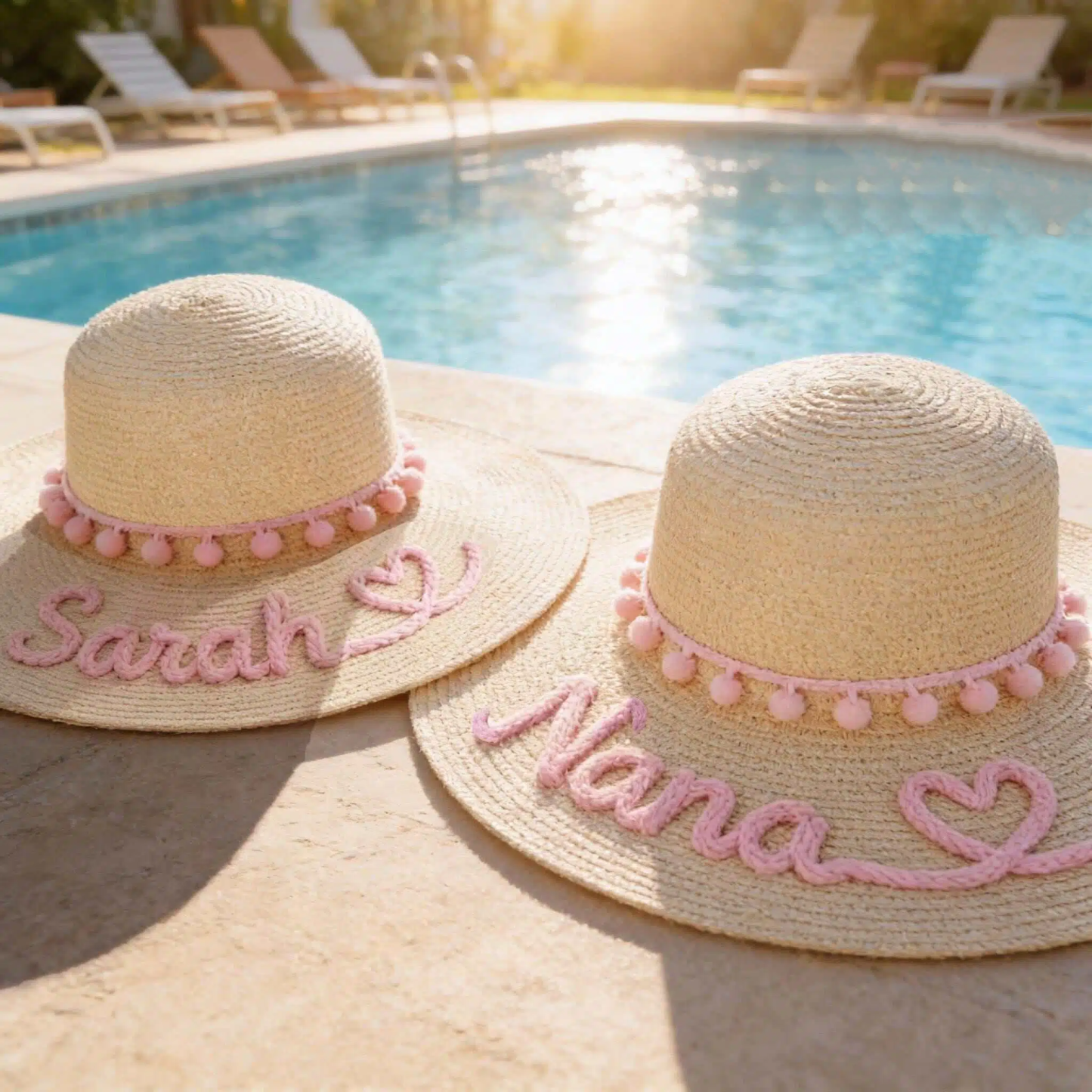 Personalized Hand Embroidered Floppy Straw Beach Hat for Unique & Love | JNSHat15