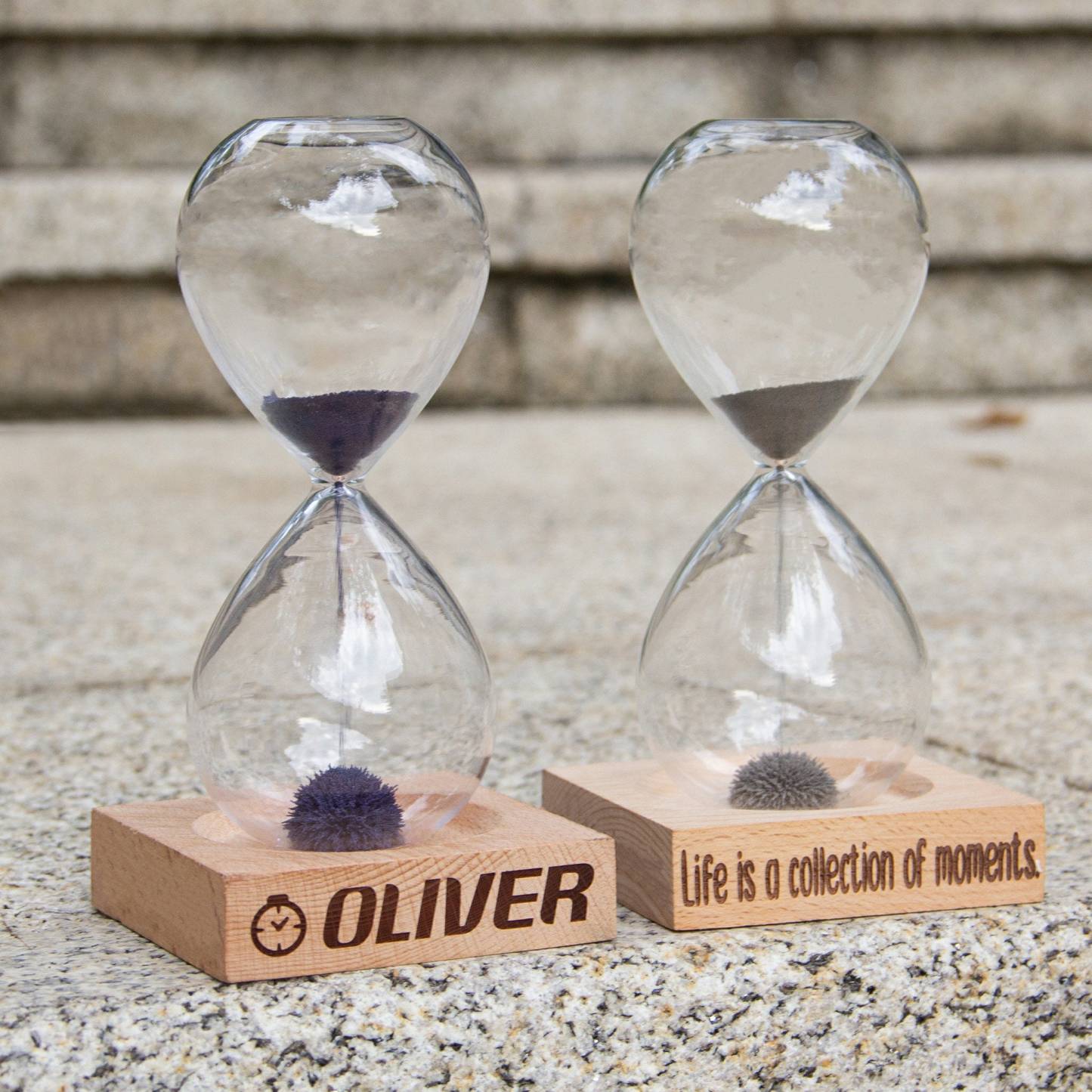 Personalized Engraved Magnetic Hourglass with Wooden Base | JNSDec165
