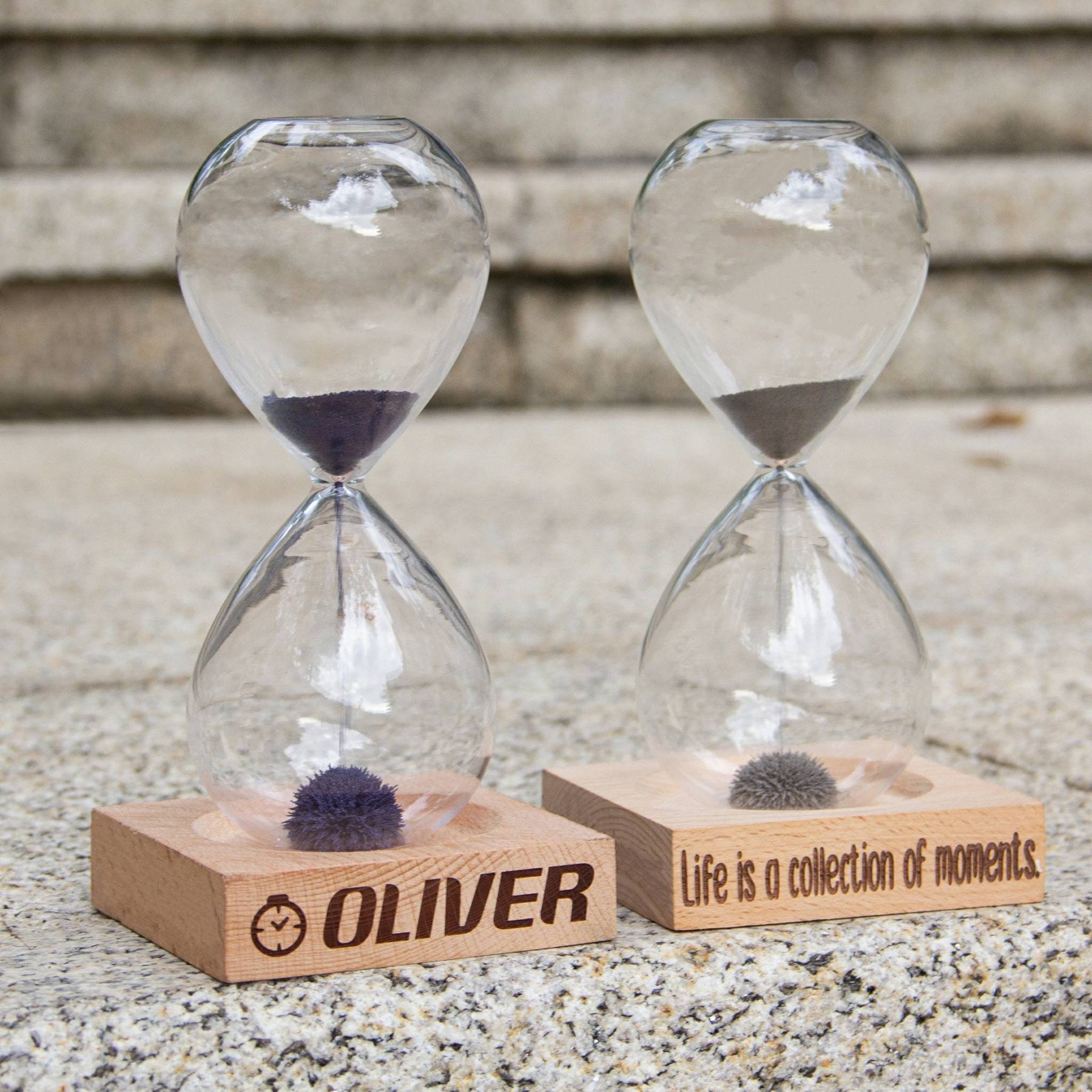 Personalized Engraved Magnetic Hourglass with Wooden Base | JNSDec165