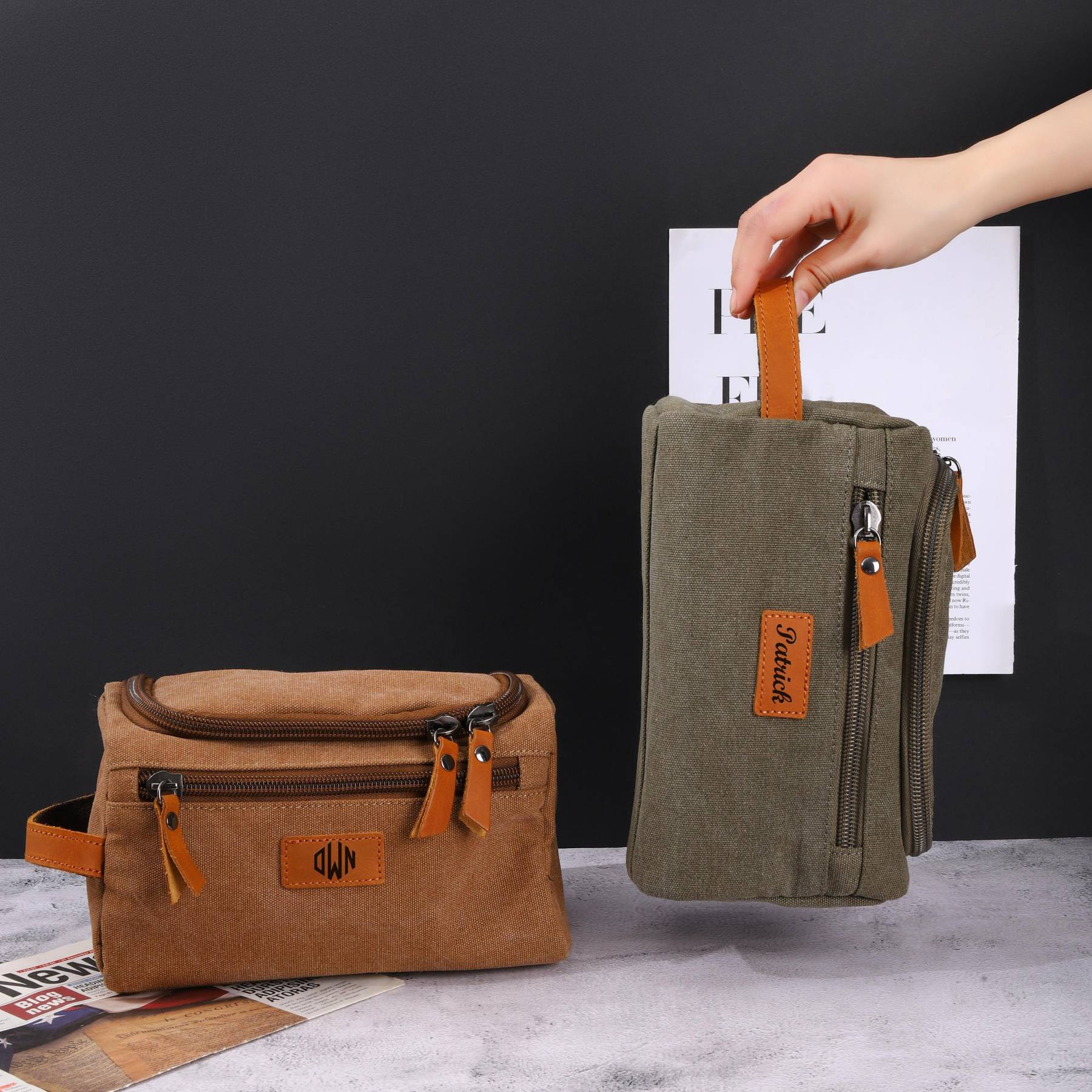 Personalized Monogram Waterproof Canvas Toiletry Bag for Unique & Love | JNSBag23