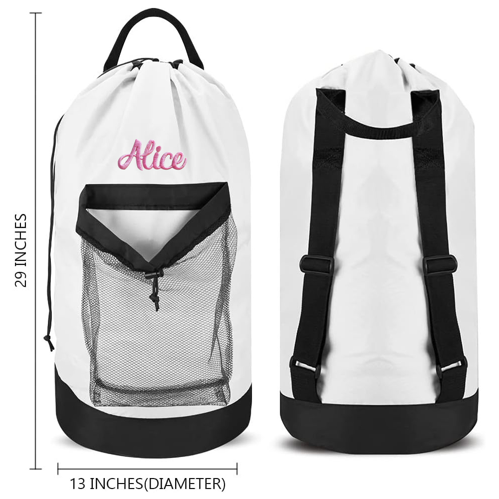 Personalized Name Embroidered Travel Laundry Bag with Shoulder Strap & Mesh Pocket | JNSBag99