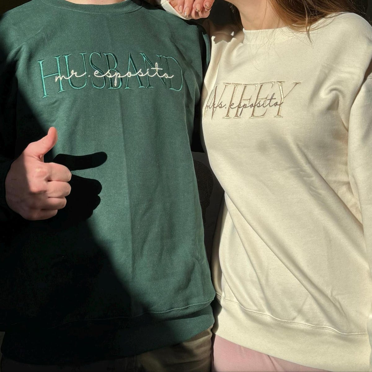 Personalized Embroidered Wife/Hubby Sweatshirt for Unique & Love | JNSCloth42