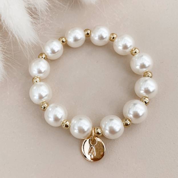 Personalized Letter Flower Girl Pearl Bracelet for Unique & Love | JNSDec134