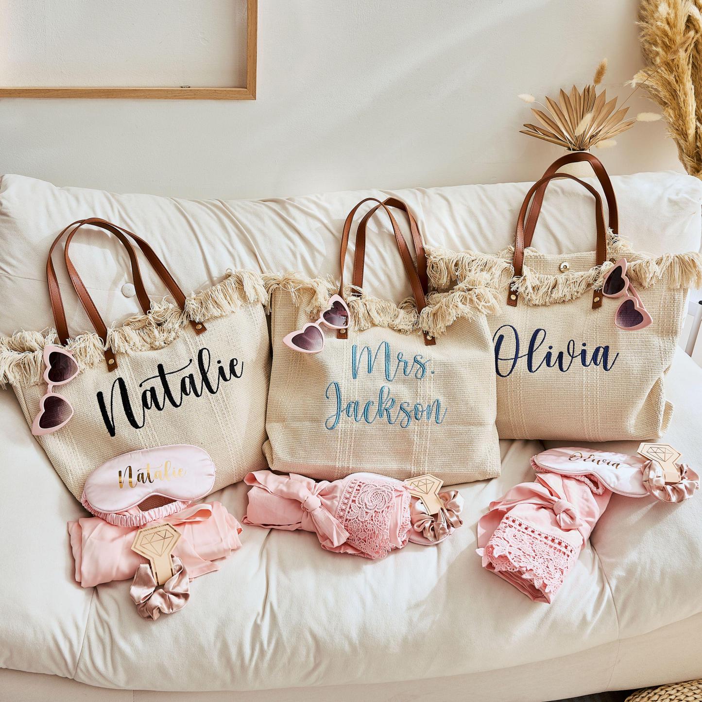 Personalized Name Embroidered Bridesmaid Proposal Canvas Bags | JNSBag80