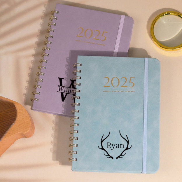 Personalized Leather 2025 Weekly & Monthly Planner Notebook | JNSDec117