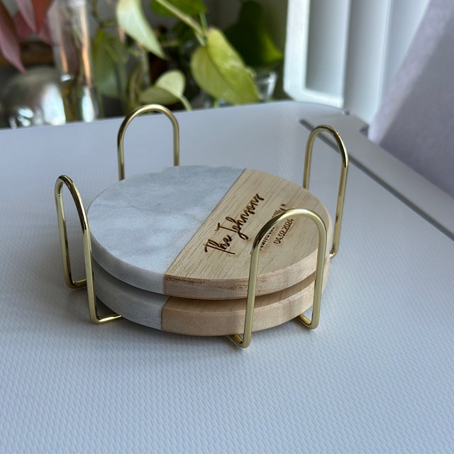 Personalized Engraved Marble Wood Coasters for Unique & Love | JNSDec04