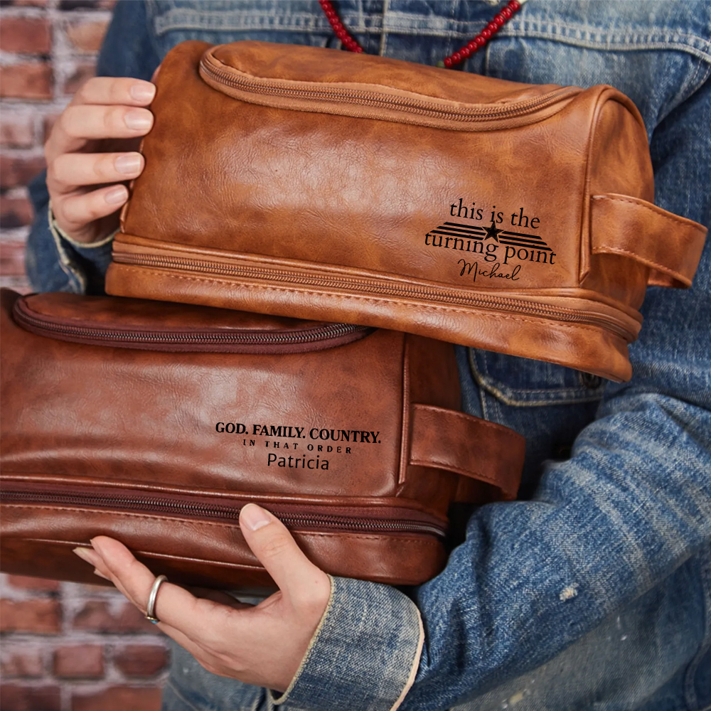 Personalized Leather Monogram Engraved Wash Bag for Unique & Love | JNSBag111