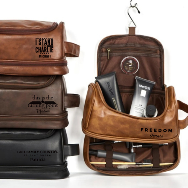 Personalized Leather Monogram Engraved Wash Bag for Unique & Love | JNSBag111