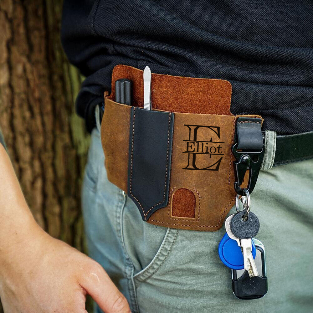 Personalized Name Engraved Multifunction Genuine Leather Belt Buckle Holder | JNSBag58