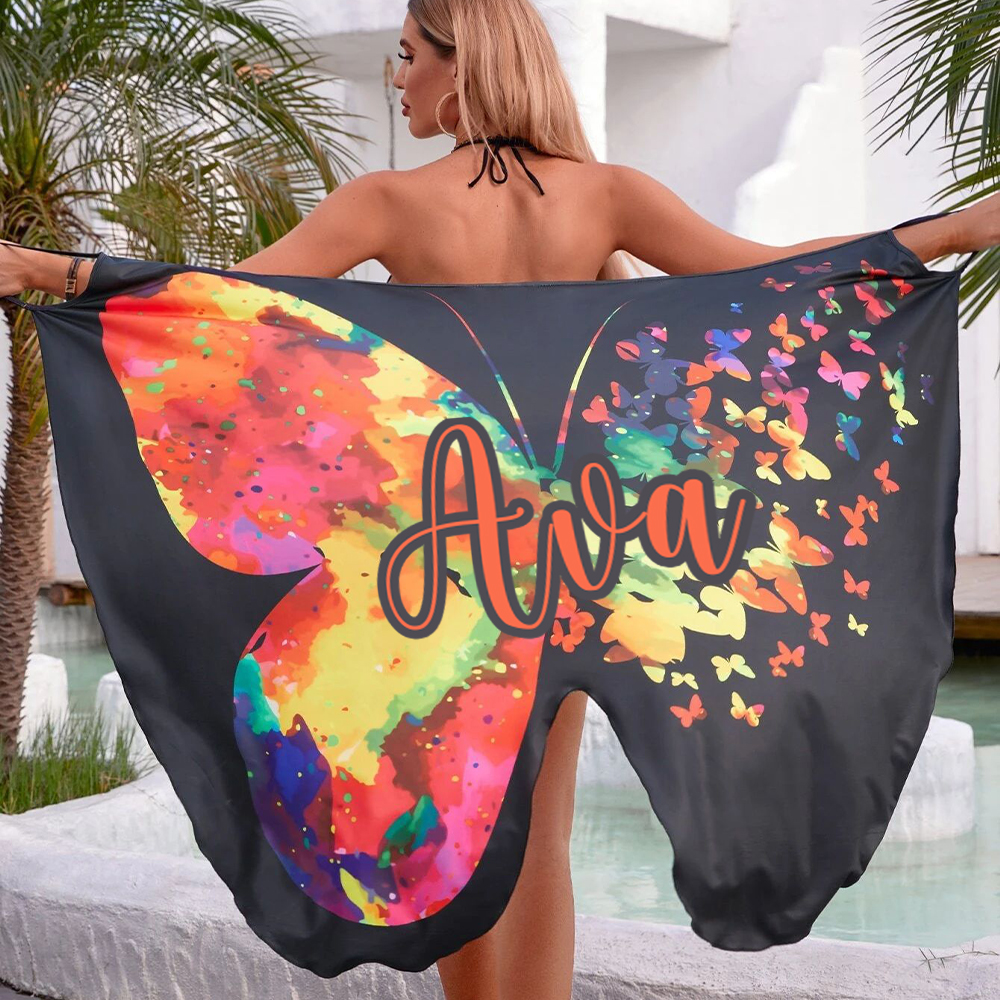 Personalized Butterfly Print Beach Wear Dress Swimsuit Cover Up Outfits | JNSCloth59