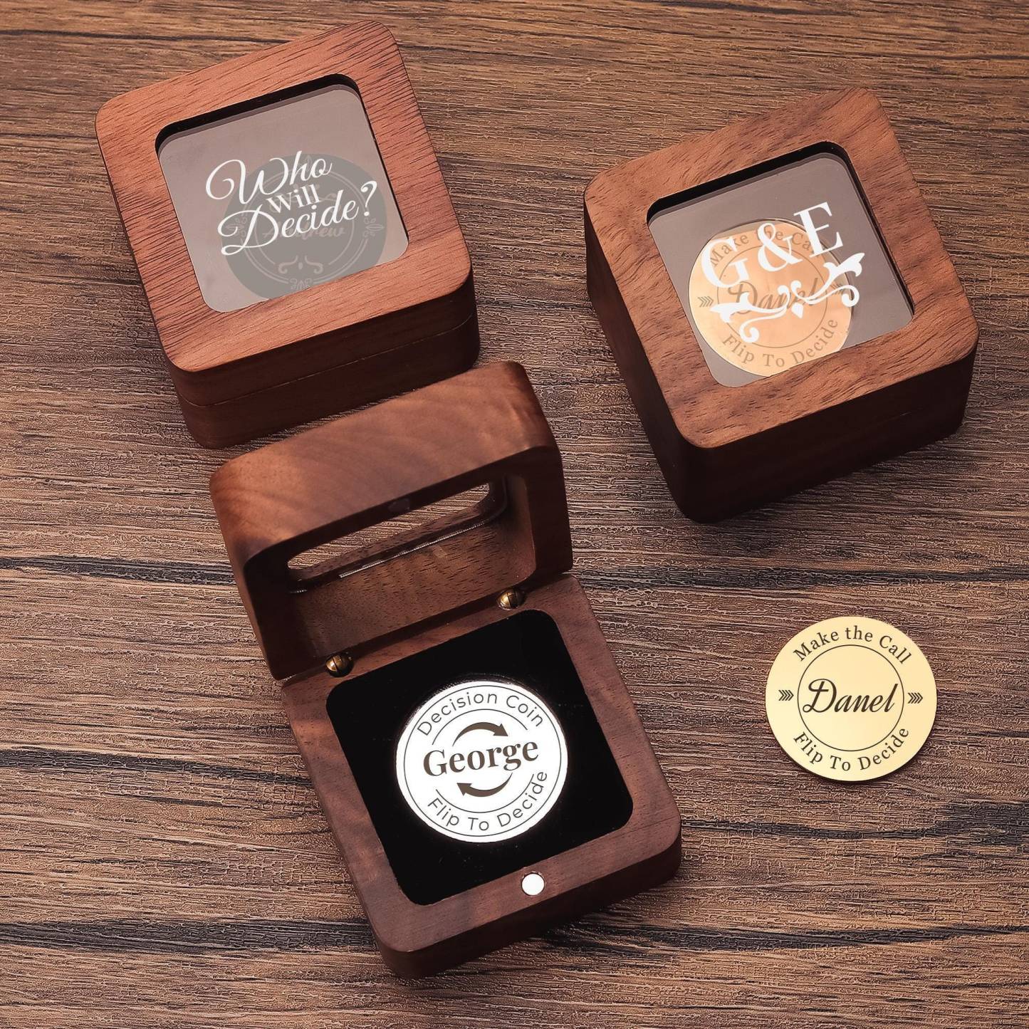 Personalized Engraved Decision Coin with Wooden Box | JNSDec153