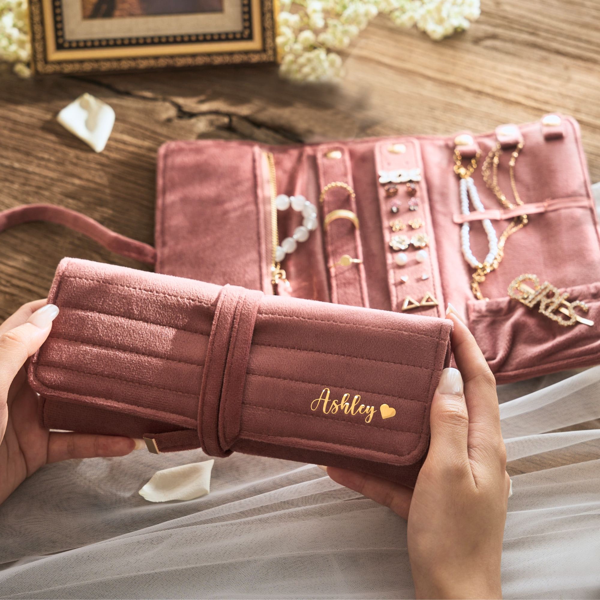 Personalized Monogrammed Velvet Travel Jewelry Rolls | JNSBag77