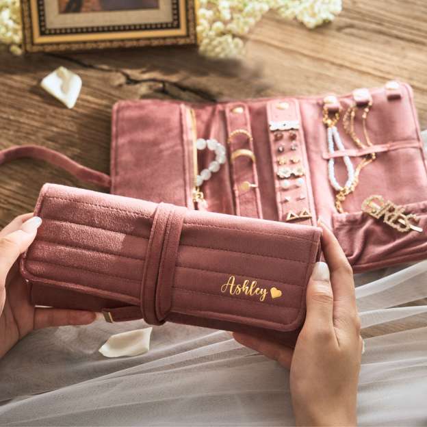 Personalized Monogrammed Velvet Travel Jewelry Rolls | JNSBag77