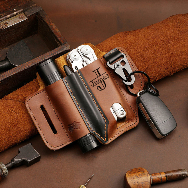 Personalized Name Engraved Multifunction Genuine Leather Belt Buckle Holder | JNSBag58