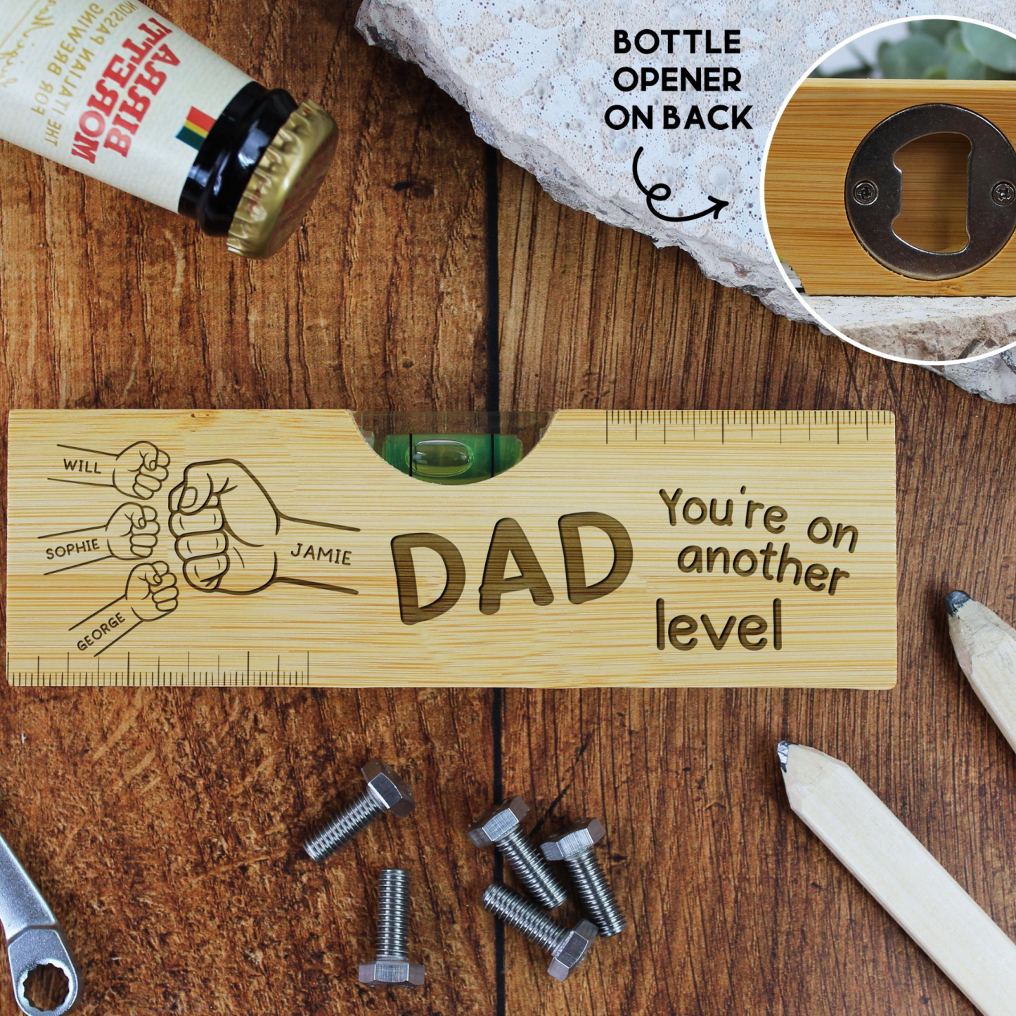 Personalized 2 in 1 Wooden Spirit Level Bottle Opener for Unique & Love | JNSTool25