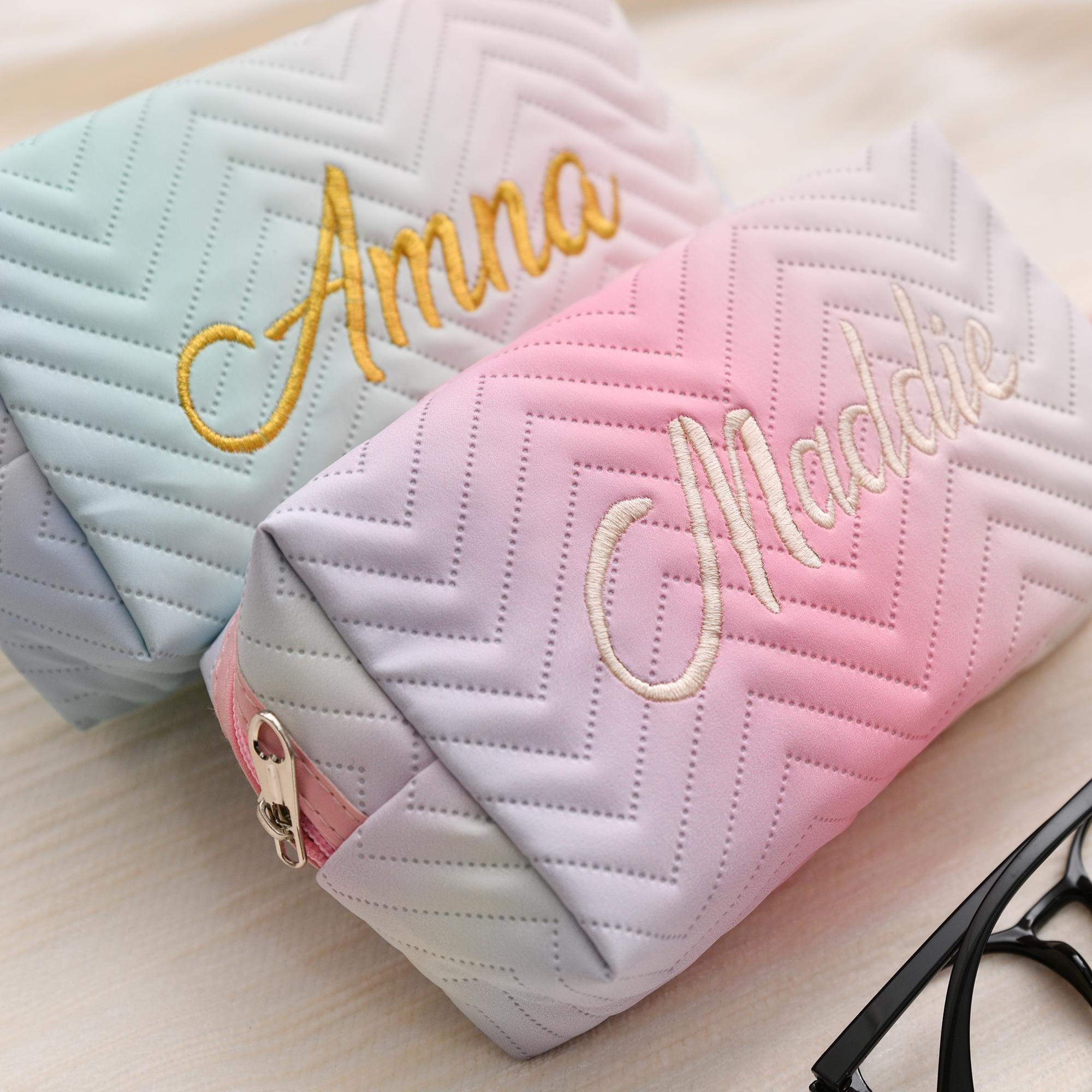 Personalized Gradient Color Leather Travel Toiletry Cosmetic Bag for Unique & Love | JNSBag115