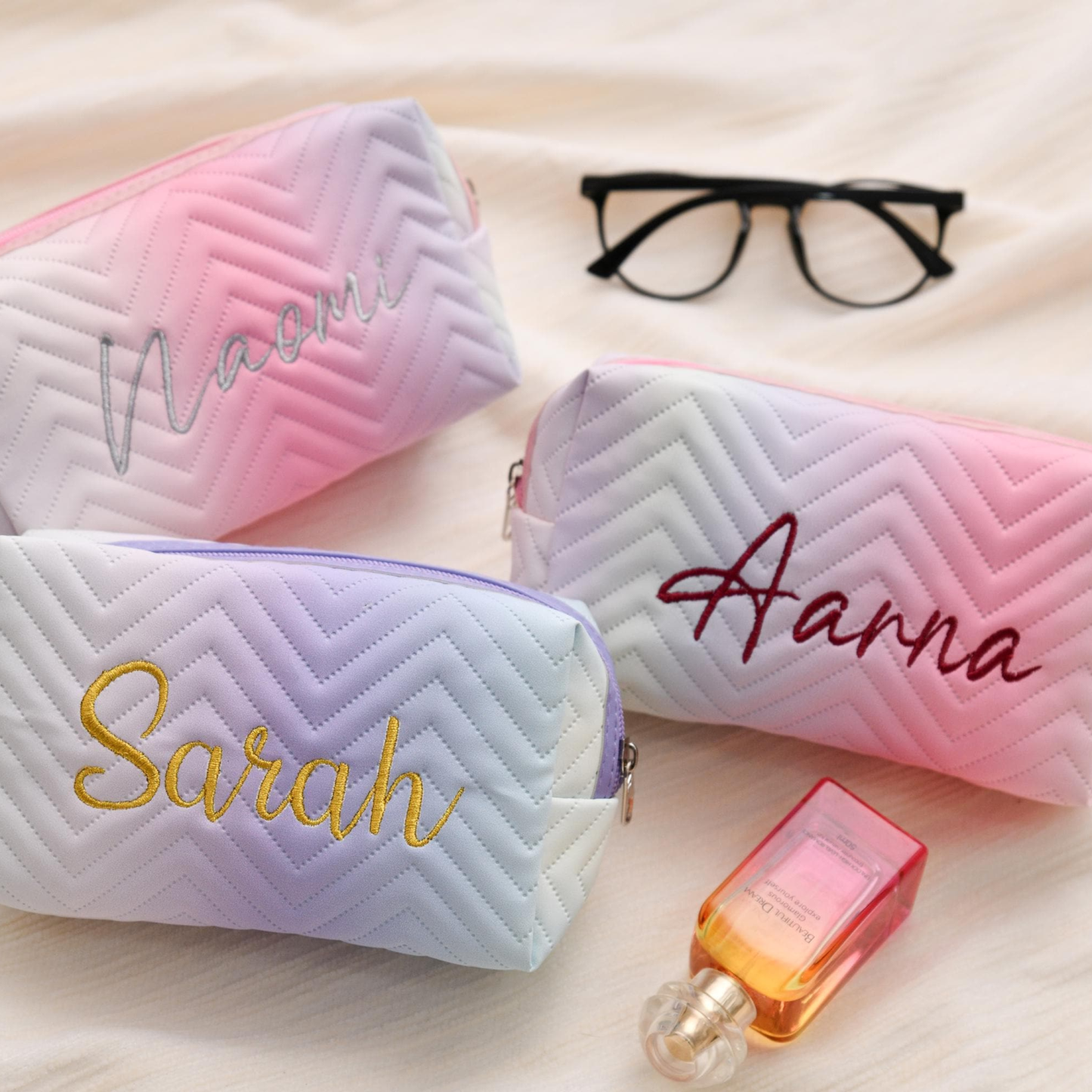 Personalized Gradient Color Leather Travel Toiletry Cosmetic Bag for Unique & Love | JNSBag115