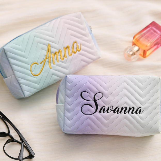 Personalized Gradient Color Leather Travel Toiletry Cosmetic Bag for Unique & Love | JNSBag115