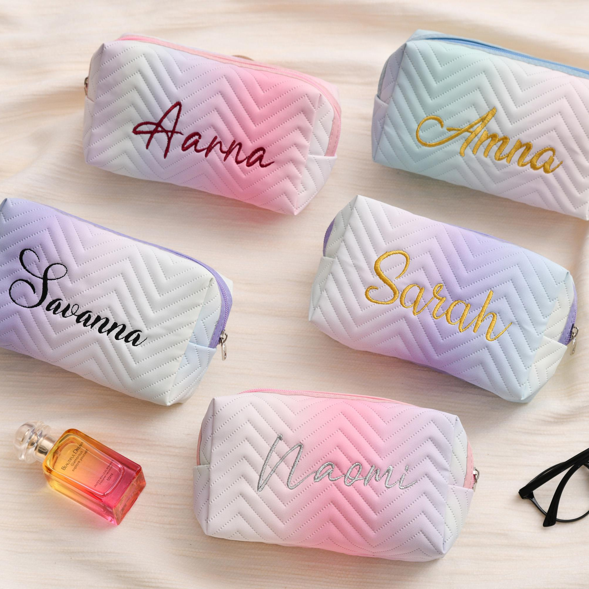 Personalized Gradient Color Leather Travel Toiletry Cosmetic Bag for Unique & Love | JNSBag115