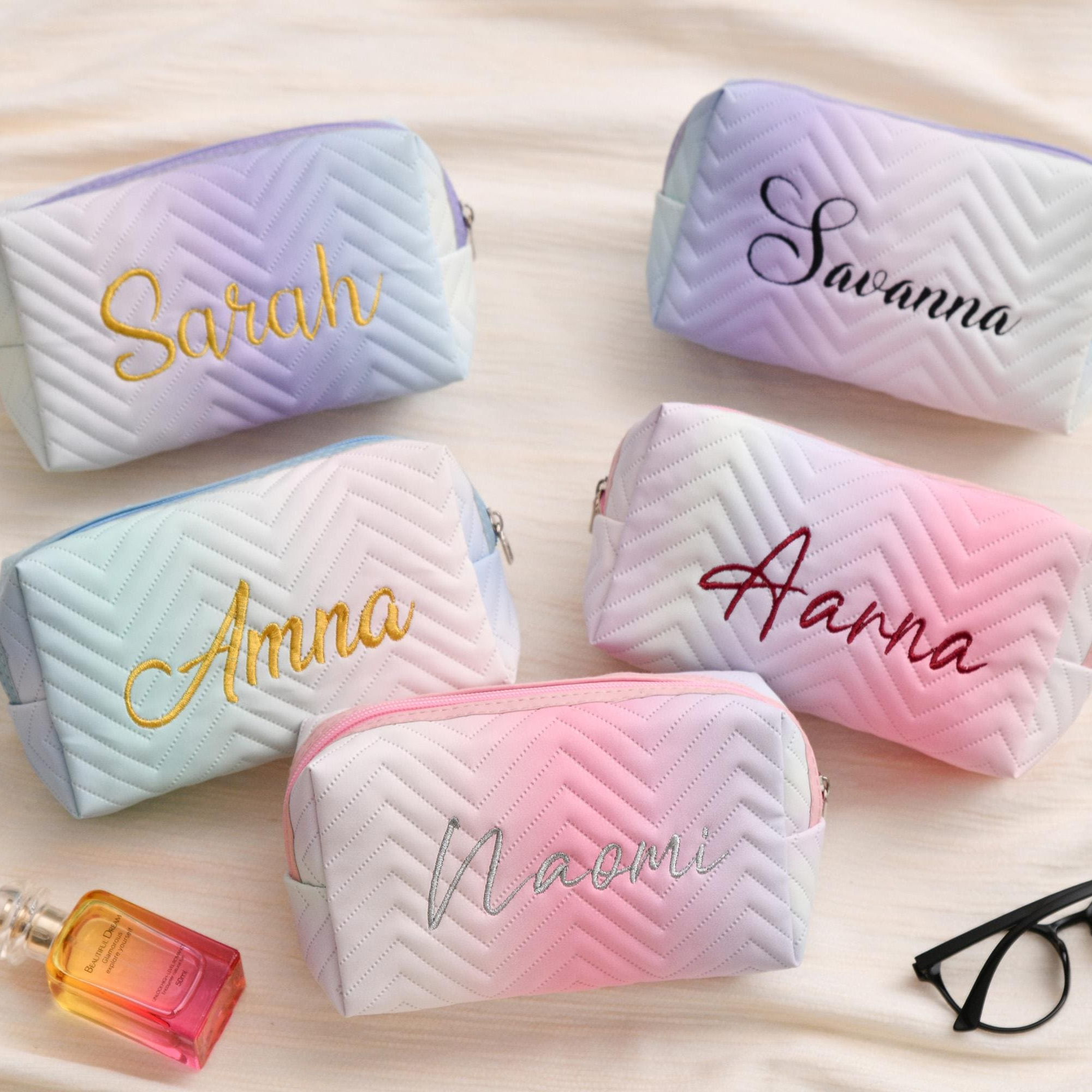 Personalized Gradient Color Leather Travel Toiletry Cosmetic Bag for Unique & Love | JNSBag115
