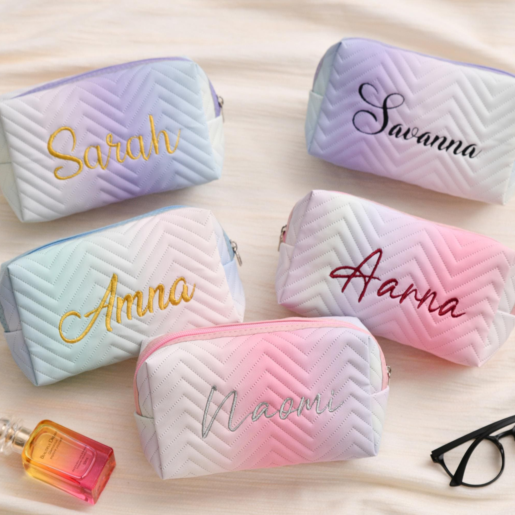 Personalized Gradient Color Leather Travel Toiletry Cosmetic Bag for Unique & Love | JNSBag115