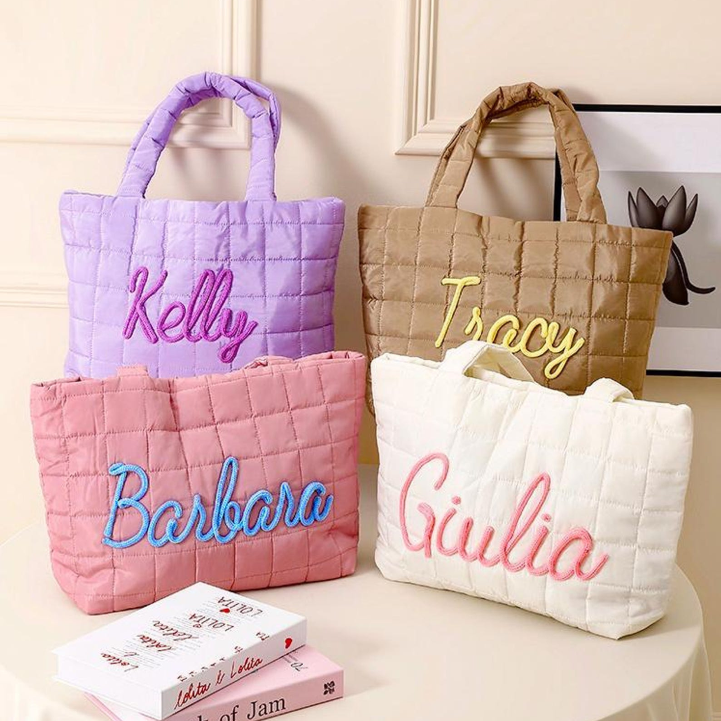 Personalized Hand Embroidered Quilted Nylon Tote Bag for Unique & Love | JNSBag120