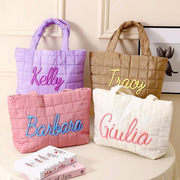 Personalized Hand Embroidered Quilted Nylon Tote Bag for Unique & Love | JNSBag120
