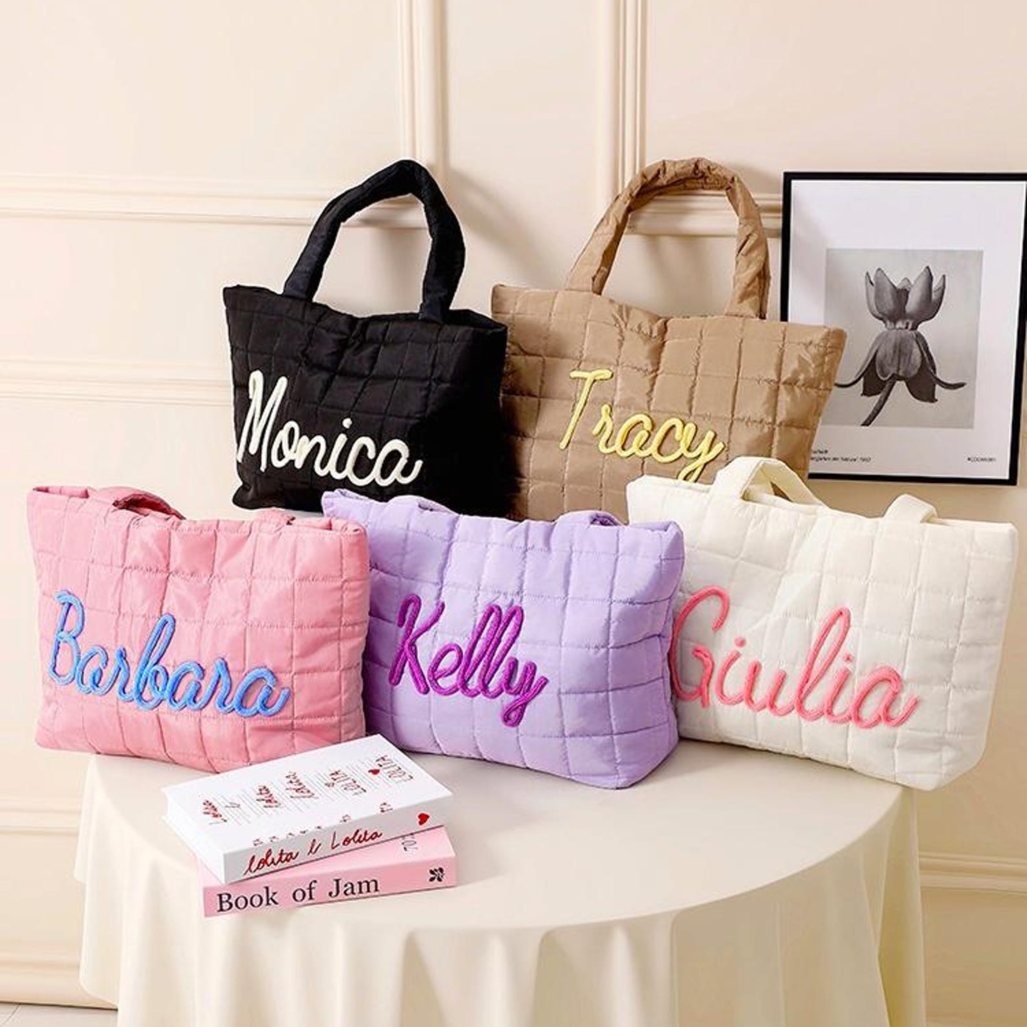 Personalized Hand Embroidered Quilted Nylon Tote Bag for Unique & Love | JNSBag120