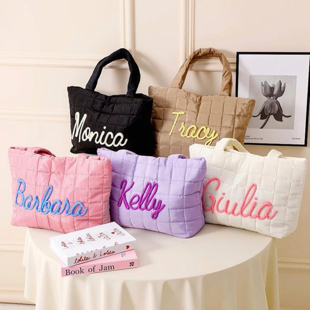 Personalized Hand Embroidered Quilted Nylon Tote Bag for Unique & Love | JNSBag120