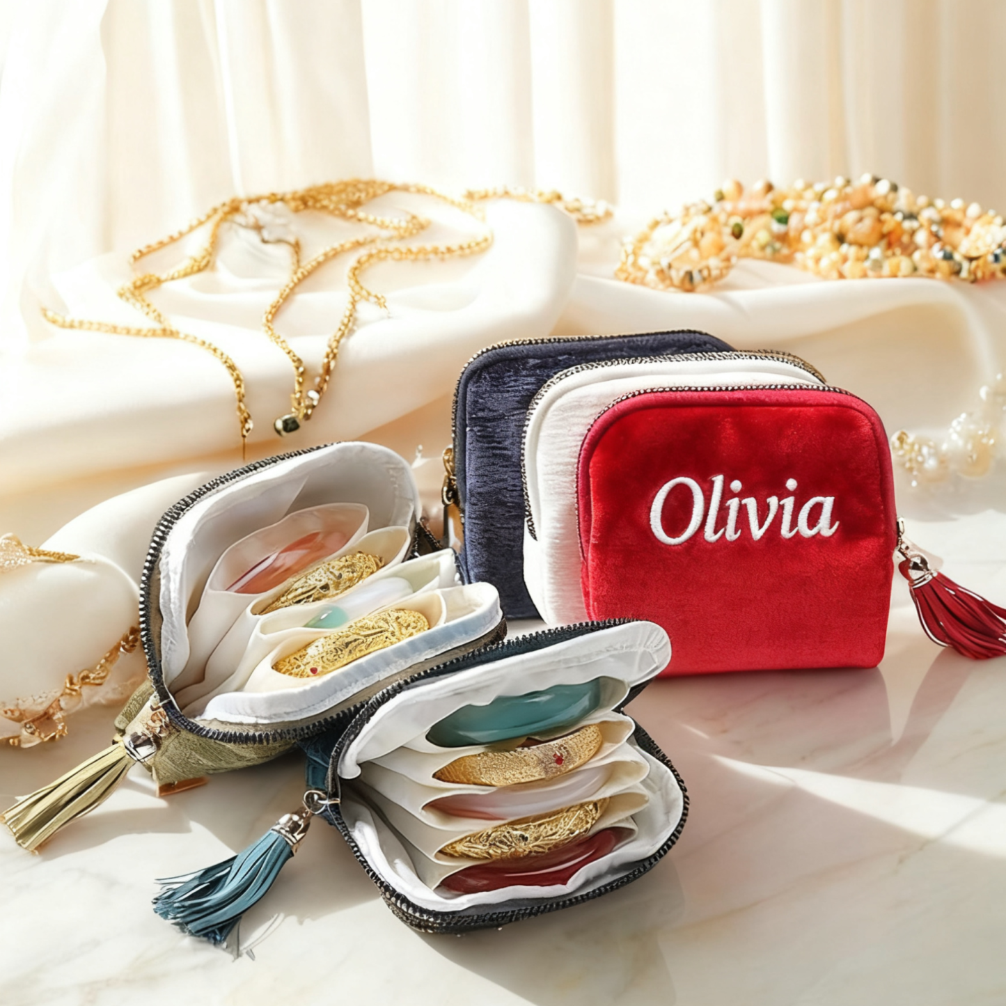 Personalized Embroidered Travel Jewelry Organizer Case for Unique & Love | JNSBag117