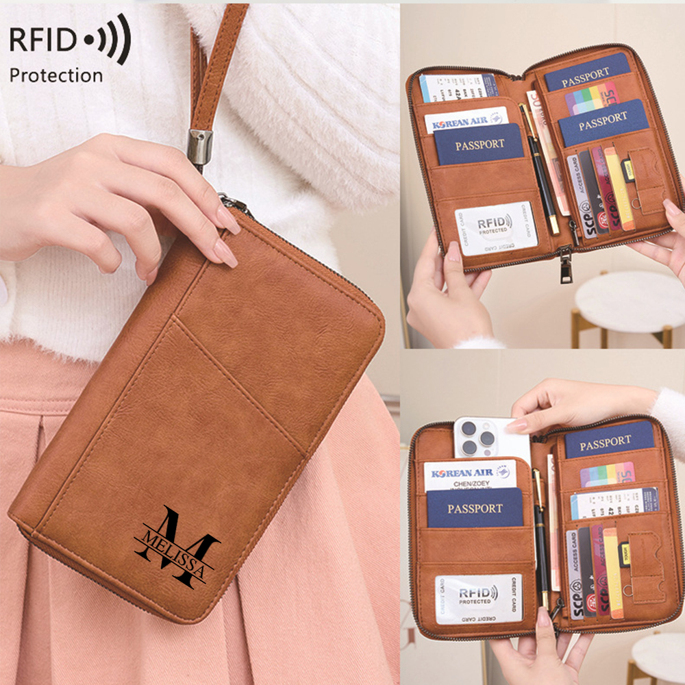 Personalized Leather Family Travel RFID Blocking Passport Wallet Organizer with 5 Passport Holder | JNSCase12
