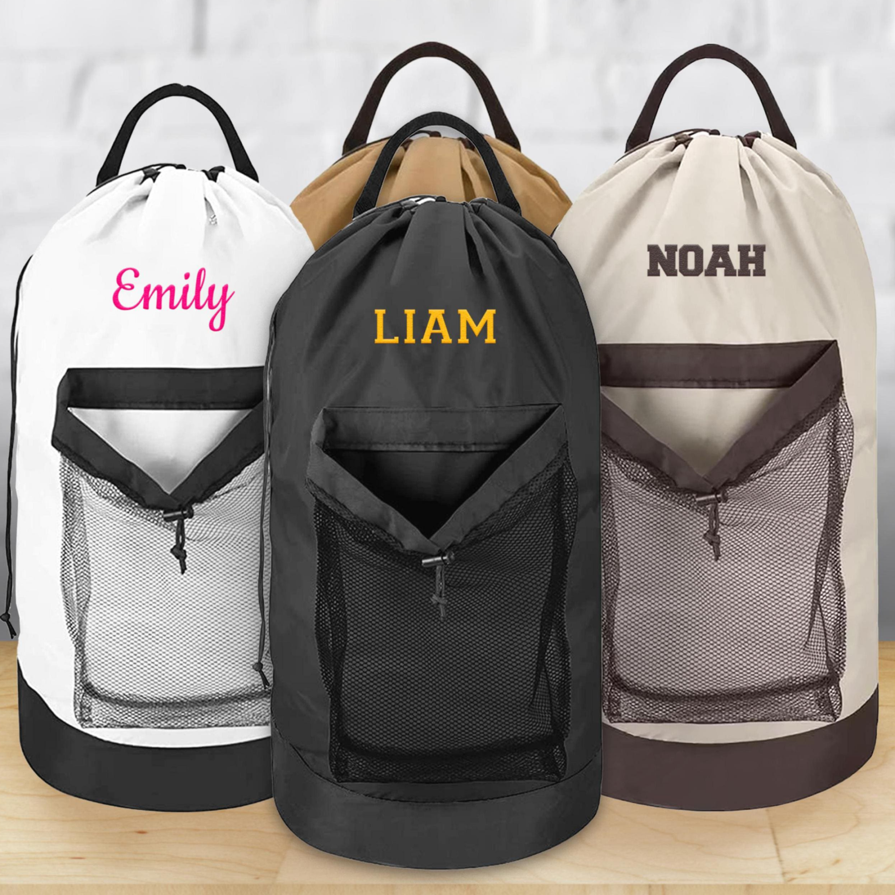 Personalized Name Embroidered Travel Laundry Bag with Shoulder Strap & Mesh Pocket | JNSBag99