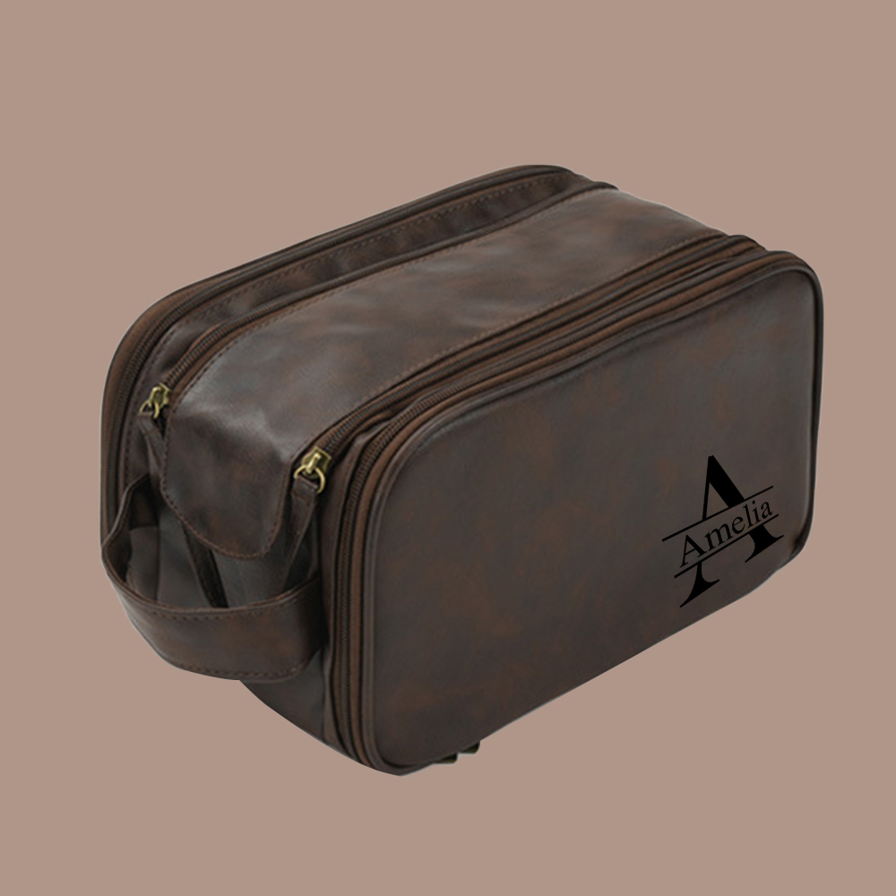 Personalized Leather Monogram Engraved Wash Bag for Unique & Love | JNSBag34