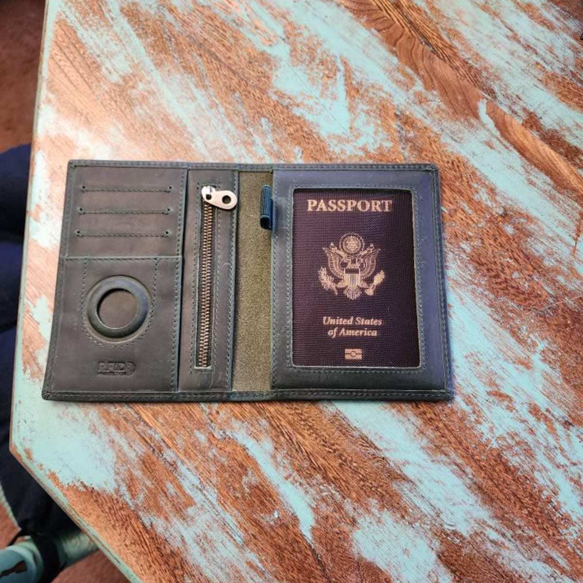 Personalized Monogram Leather AirTag Passport Holder Wallet for Unique & Love | JNSCase09