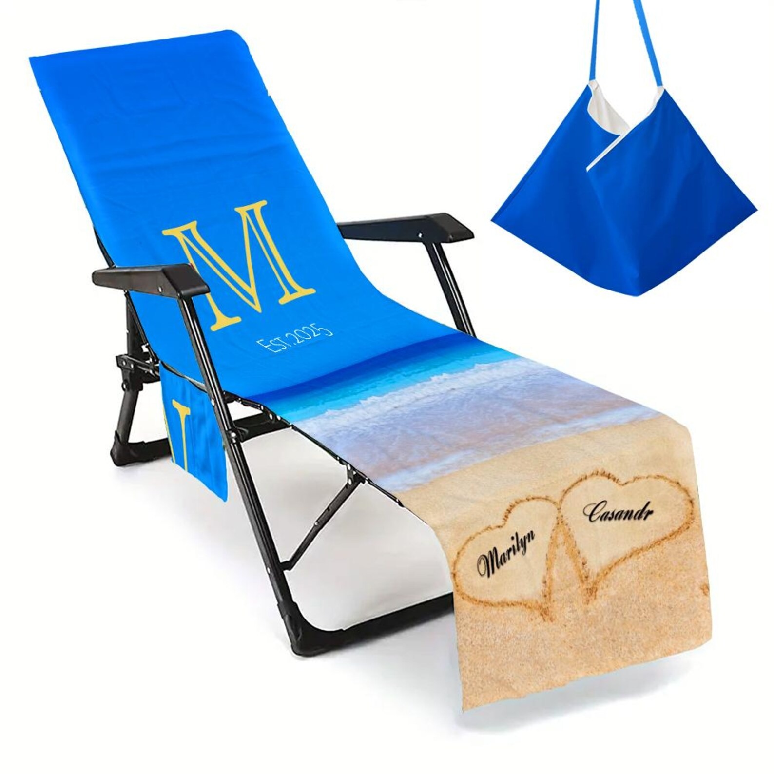 Personalized Name Beach Chair Cover Towel with Side Pockets for Unique & Love | JNSTowel07