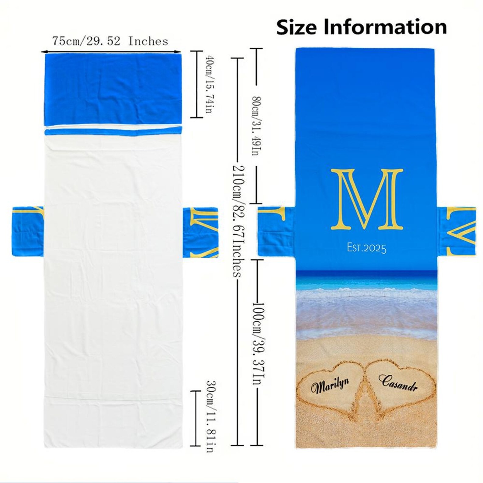Personalized Name Beach Chair Cover Towel with Side Pockets for Unique & Love | JNSTowel07