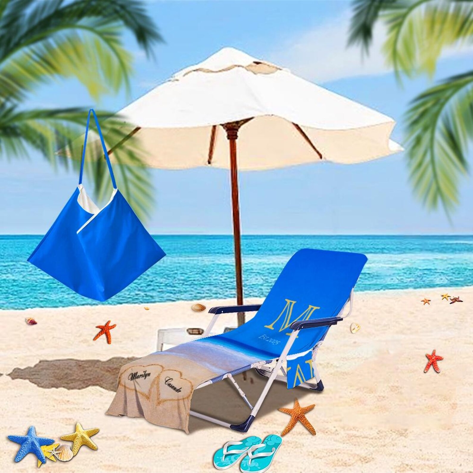 Personalized Name Beach Chair Cover Towel with Side Pockets for Unique & Love | JNSTowel07
