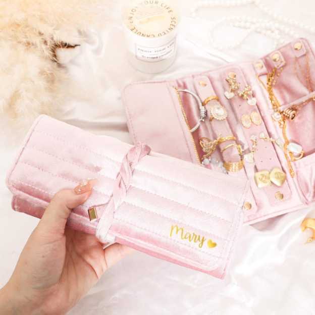 Personalized Monogrammed Velvet Travel Jewelry Rolls | JNSBag77