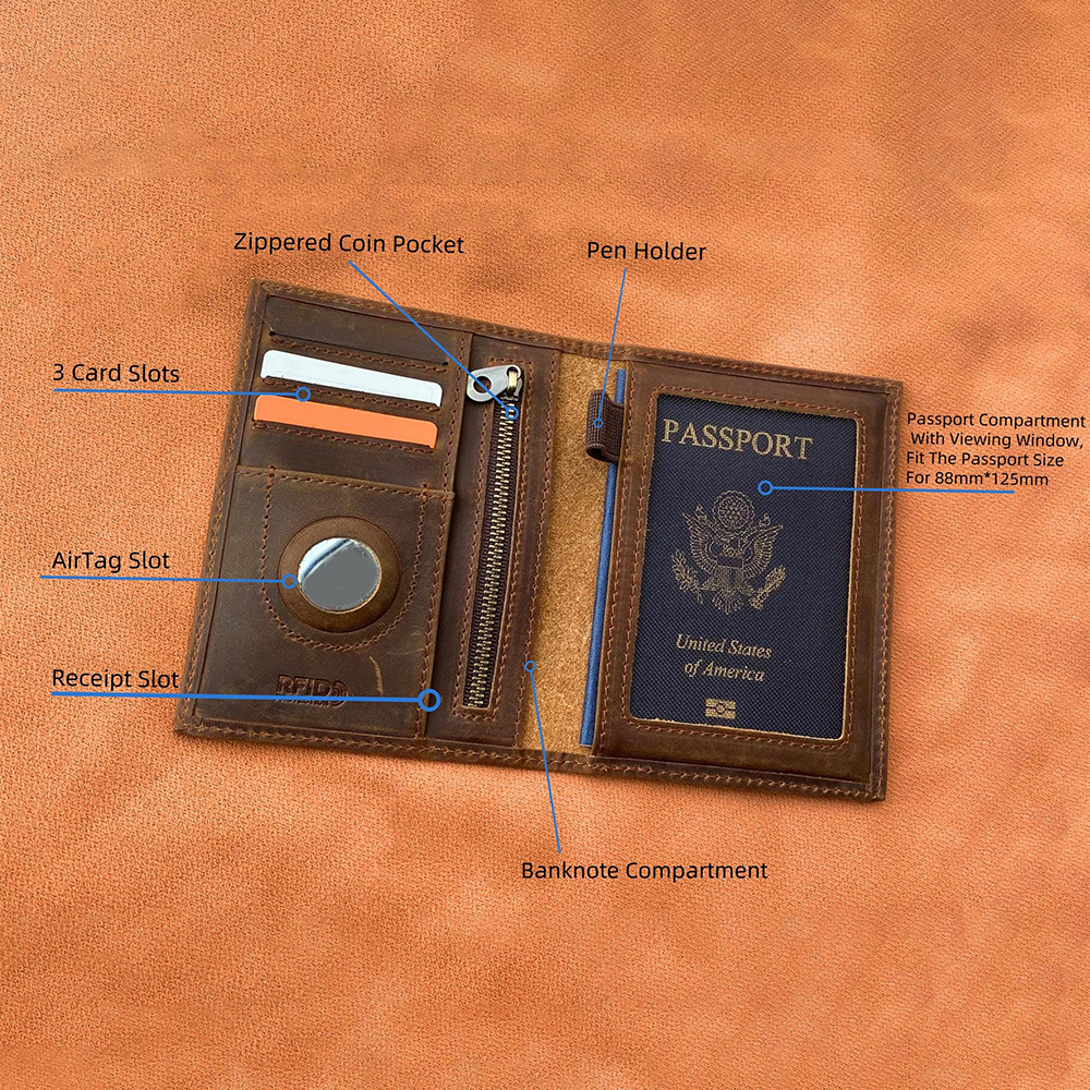 Personalized Monogram Leather AirTag Passport Holder Wallet for Unique & Love | JNSCase09