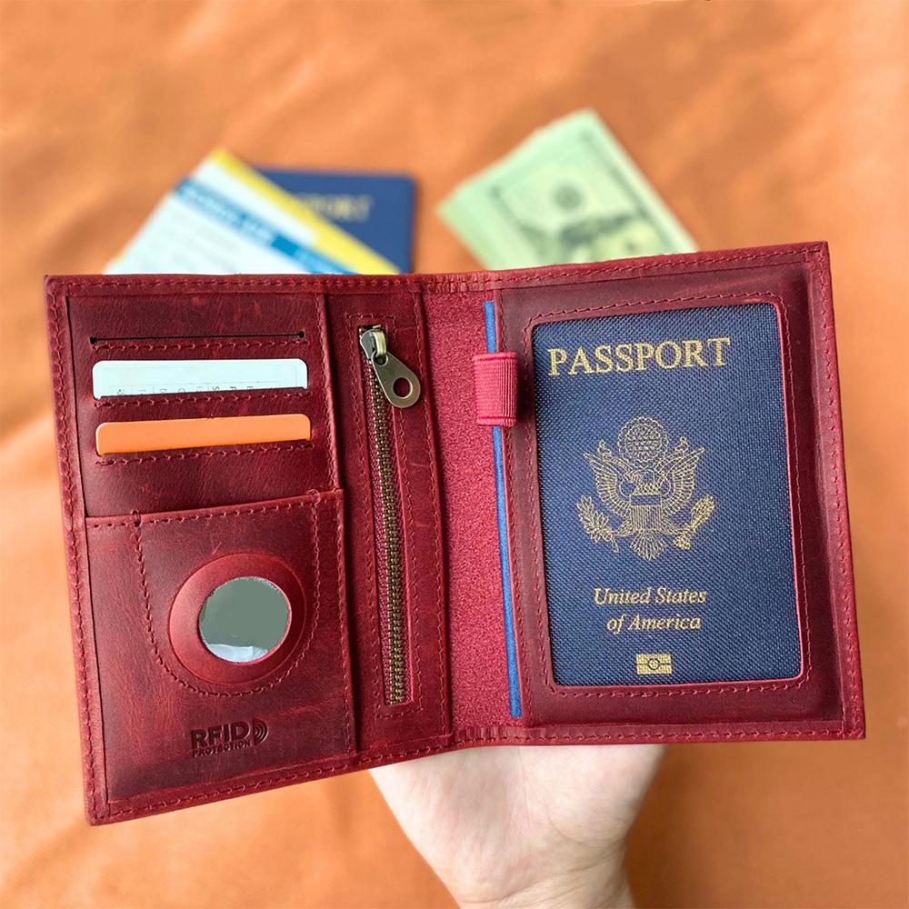 Personalized Monogram Leather AirTag Passport Holder Wallet for Unique & Love | JNSCase09