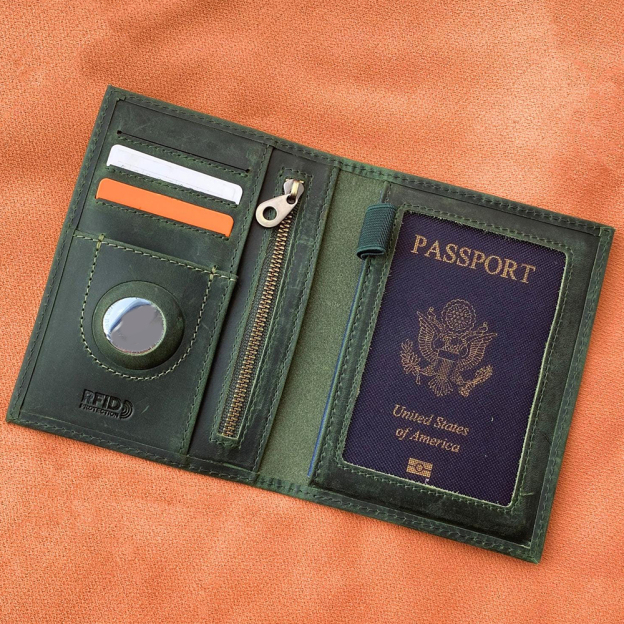 Personalized Monogram Leather AirTag Passport Holder Wallet for Unique & Love | JNSCase09