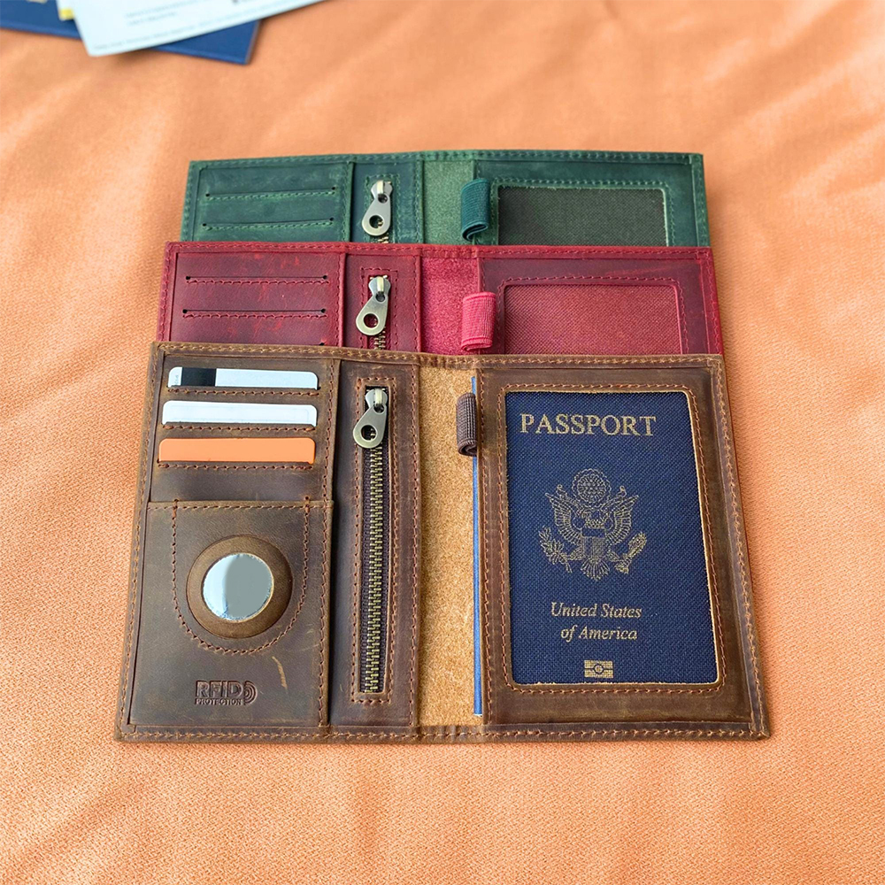 Personalized Monogram Leather AirTag Passport Holder Wallet for Unique & Love | JNSCase09