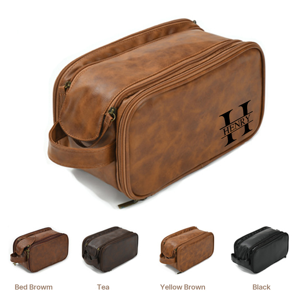 Personalized Leather Monogram Engraved Wash Bag for Unique & Love | JNSBag34