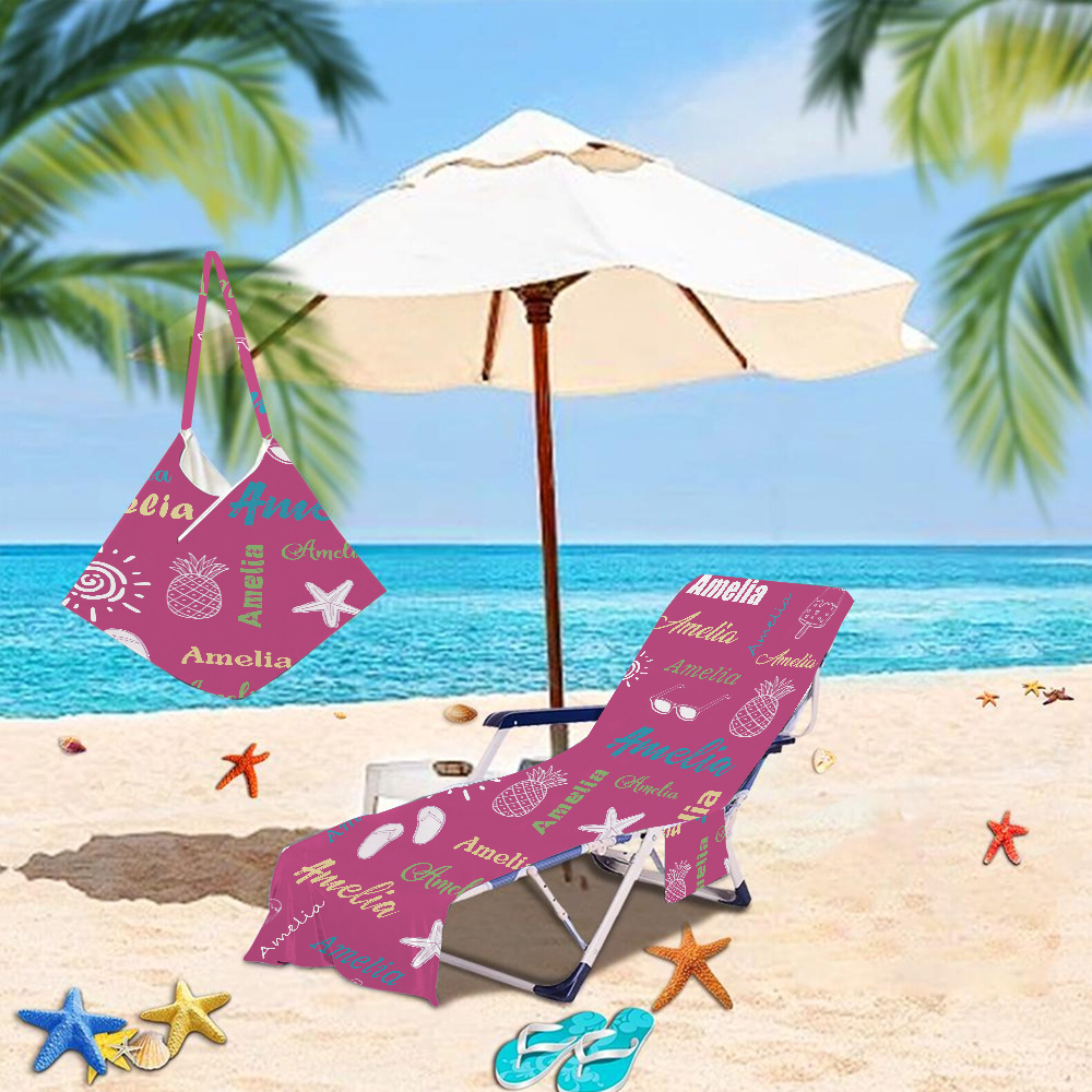 Personalized Name Beach Chair Cover Towel with Side Pockets for Unique